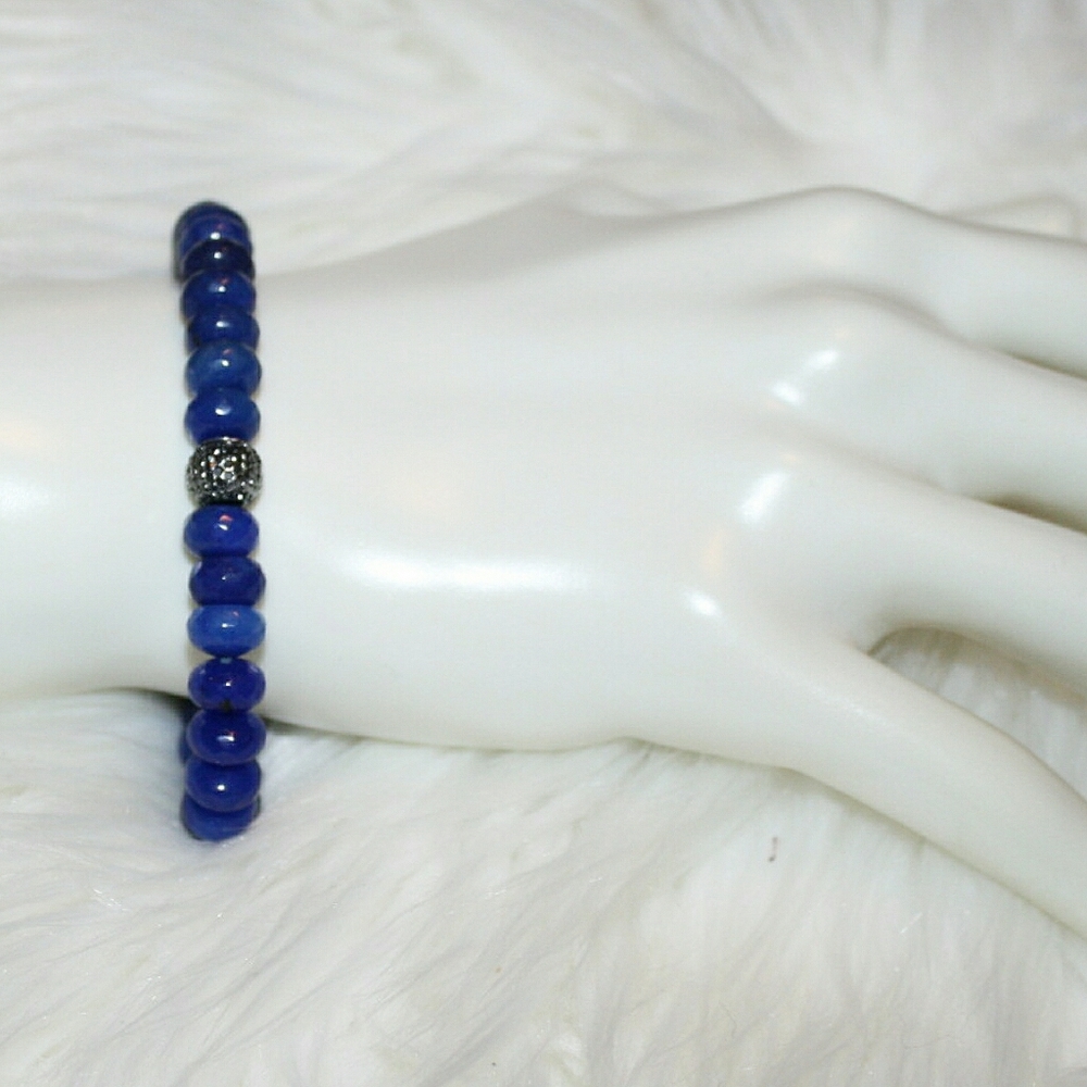 Genuine Blue Agate Stone Bracelet - Picture 2 of 3